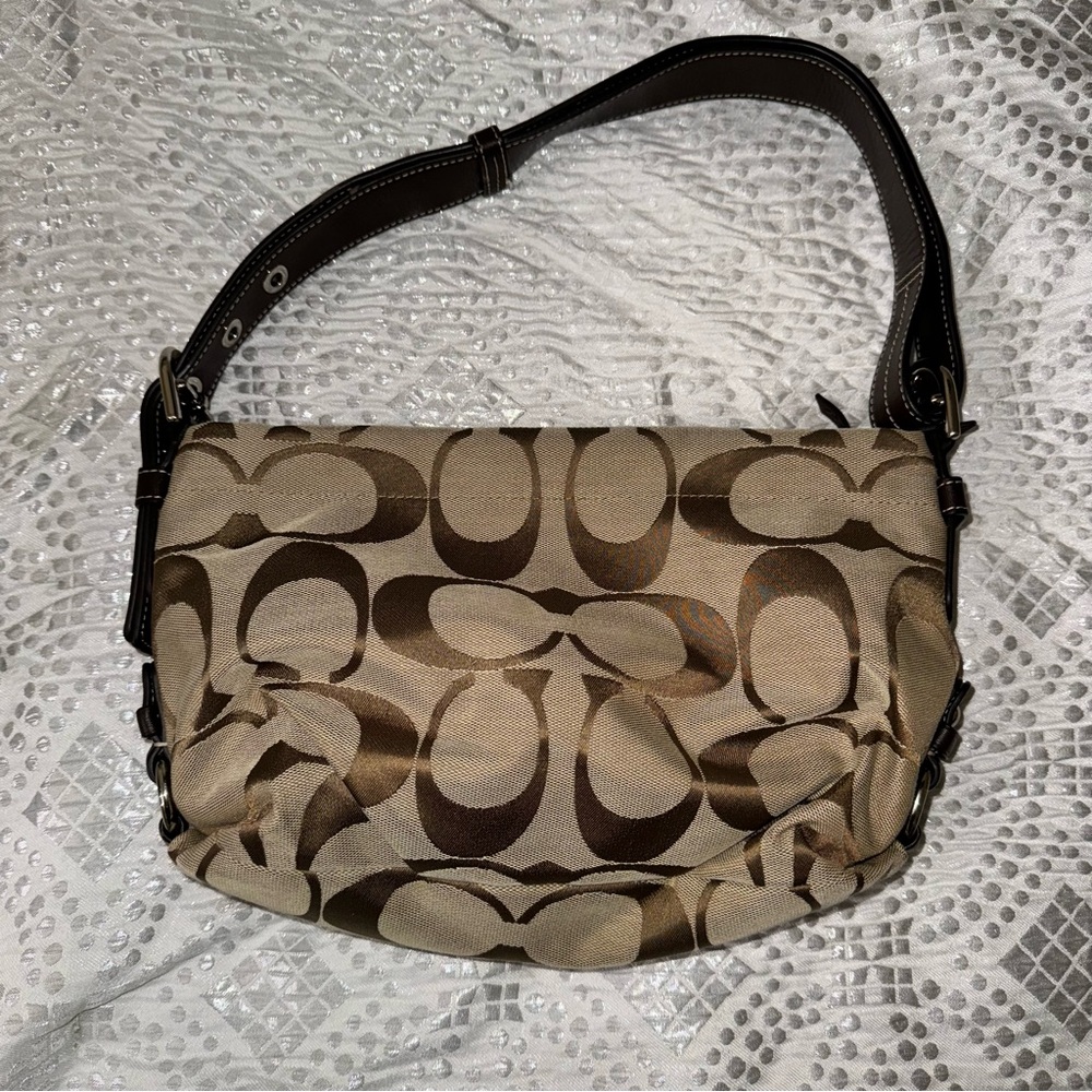 Coach  Woman's Brown Leather Trimmed Signature C Logo Hobo Shoulder Bag